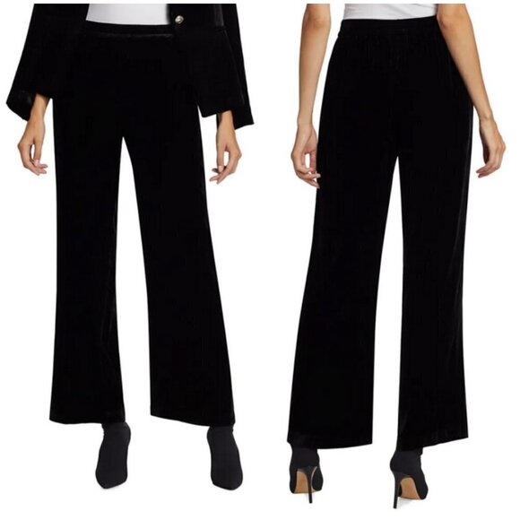 💕ELIE TAHARI💕 The Veronica Velvet Wide-Leg Pants ~ Noir Black Large L NWT - Picture 3 of 16
